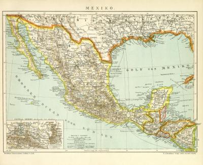 Mexiko historische Landkarte Lithographie ca. 1902