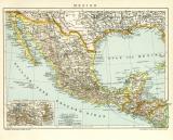 Mexiko Karte Lithographie 1905 Original der Zeit
