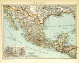 Mexiko historische Landkarte Lithographie ca. 1907