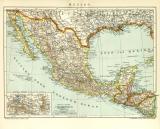 Mexiko historische Landkarte Lithographie ca. 1910