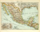 Mexiko historische Landkarte Lithographie ca. 1912