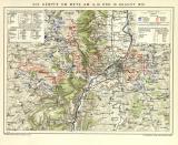 Die Kämpfe um Metz am 14. 16. und 18. August 1870 historische Militärkarte Lithographie ca. 1905