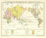 Die Verbreitung der Menschenrassen nach F. Müller und O. Peschel historische Landkarte Lithographie ca. 1902