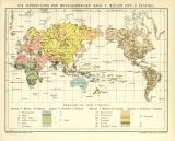 Die Verbreitung der Menschenrassen nach F. Müller und O. Peschel historische Landkarte Lithographie ca. 1911