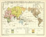 Die Verbreitung der Menschenrassen nach F. Müller und O. Peschel historische Landkarte Lithographie ca. 1912
