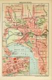 Melbourne historischer Stadtplan Karte Lithographie ca. 1904