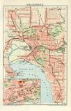 Melbourne Stadtplan Lithographie 1905 Original der Zeit