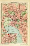Melbourne historischer Stadtplan Karte Lithographie ca. 1907