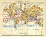 Meeresströmungen Welt Karte Lithographie 1911...