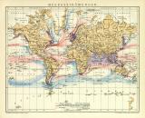 Meeresströmungen Welt Karte Lithographie 1912...