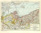 Mecklenburg & Pommern Karte Lithographie 1905...