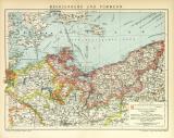 Mecklenburg & Pommern Karte Lithographie 1907...