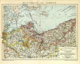 Mecklenburg & Pommern Karte Lithographie 1911...