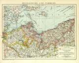 Mecklenburg und Pommern historische Landkarte Lithographie ca. 1912