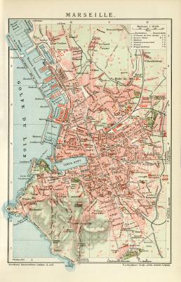 Marseille historischer Stadtplan Karte Lithographie ca. 1902