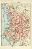 Marseille historischer Stadtplan Karte Lithographie ca. 1902