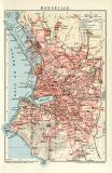 Marseille historischer Stadtplan Karte Lithographie ca. 1905