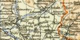 Industriegebiet Manchester - Leeds historische Landkarte Lithographie ca. 1902