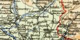 Industriegebiet Manchester - Leeds historische Landkarte Lithographie ca. 1905