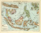 Malaiischer Archipel Karte Lithographie 1902 Original der Zeit