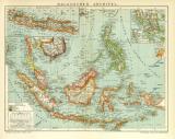 Malaiischer Archipel historische Landkarte Lithographie ca. 1910