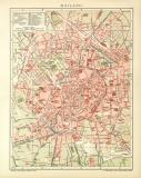 Mailand Stadtplan Lithographie 1902 Original der Zeit