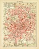 Mailand Stadtplan Lithographie 1904 Original der Zeit