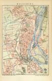 Magdeburg historischer Stadtplan Karte Lithographie ca. 1902