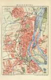 Magdeburg historischer Stadtplan Karte Lithographie ca. 1904