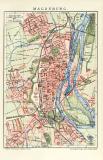 Magdeburg historischer Stadtplan Karte Lithographie ca. 1905
