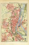 Magdeburg historischer Stadtplan Karte Lithographie ca. 1907