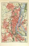 Magdeburg historischer Stadtplan Karte Lithographie ca. 1910
