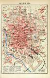Madrid historischer Stadtplan Karte Lithographie ca. 1907
