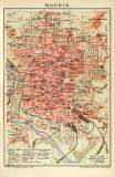 Madrid historischer Stadtplan Karte Lithographie ca. 1909