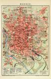 Madrid Stadtplan Lithographie 1911 Original der Zeit