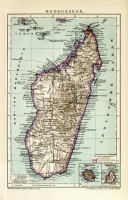Madagaskar historische Landkarte Lithographie ca. 1905