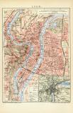 Lyon historischer Stadtplan Karte Lithographie ca. 1907
