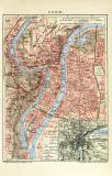 Lyon historischer Stadtplan Karte Lithographie ca. 1909