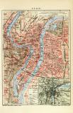 Lyon historischer Stadtplan Karte Lithographie ca. 1910