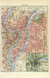 Lyon historischer Stadtplan Karte Lithographie ca. 1912