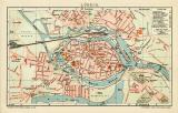 Lübeck historischer Stadtplan Karte Lithographie ca. 1902