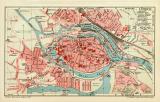 Lübeck Stadtplan Lithographie 1908 Original der Zeit