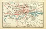 London Metro und Eisenbahn Lithographie 1908 Original der...