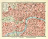 London City und Westend historischer Stadtplan Karte Lithographie ca. 1905