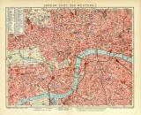 London City und Westend historischer Stadtplan Karte Lithographie ca. 1908