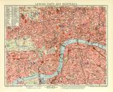 London City und Westend historischer Stadtplan Karte Lithographie ca. 1910