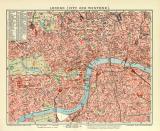 London City und Westend historischer Stadtplan Karte Lithographie ca. 1912