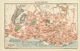Lissabon Stadtplan Lithographie 1900 Original der Zeit