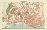 Lissabon historischer Stadtplan Karte Lithographie ca. 1902