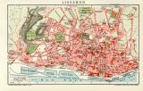 Lissabon Stadtplan Lithographie 1905 Original der Zeit